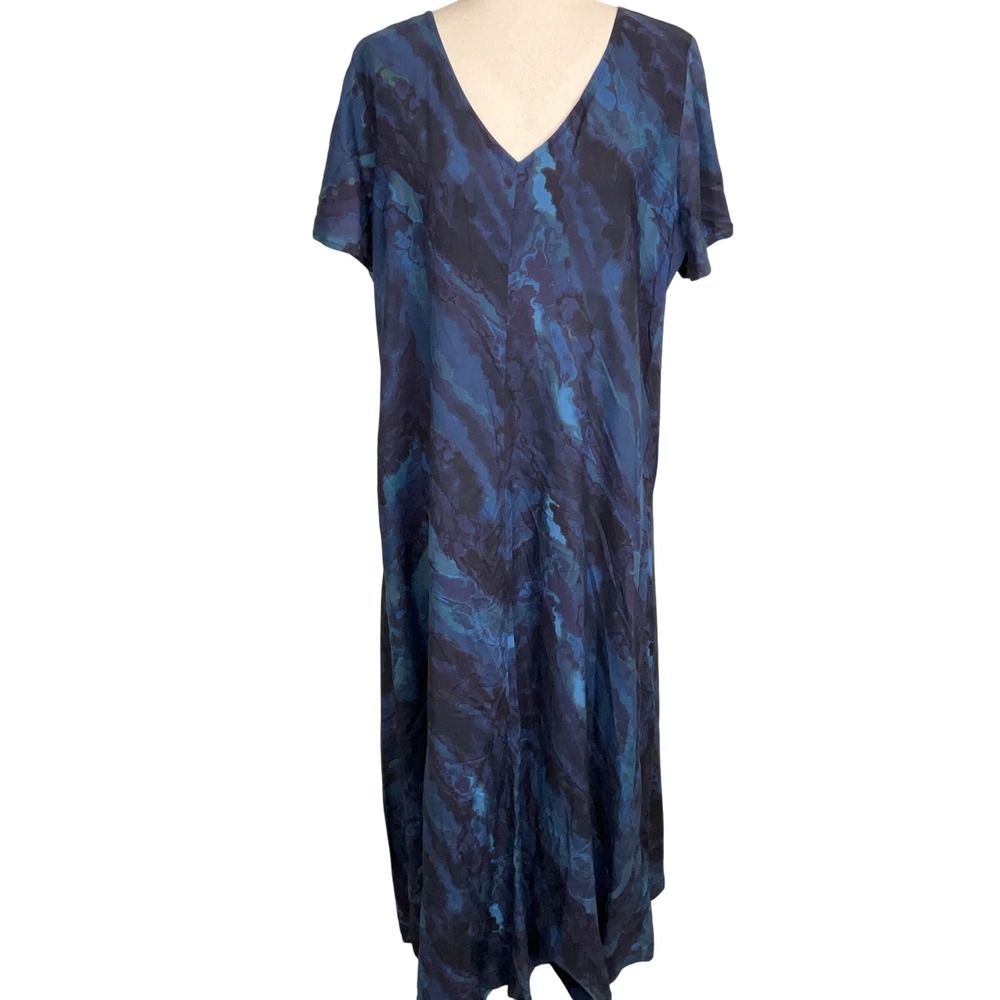 Soft Surroundings Dress Womens XL 18 Denim Blue Marble Swirl Kennedy Maxi Summer